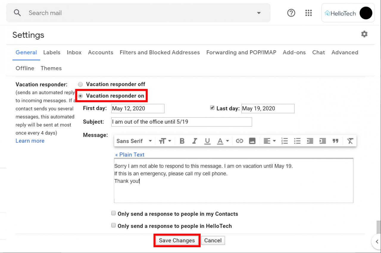 Cómo configurar una respuesta automática fuera de la oficina en Gmail